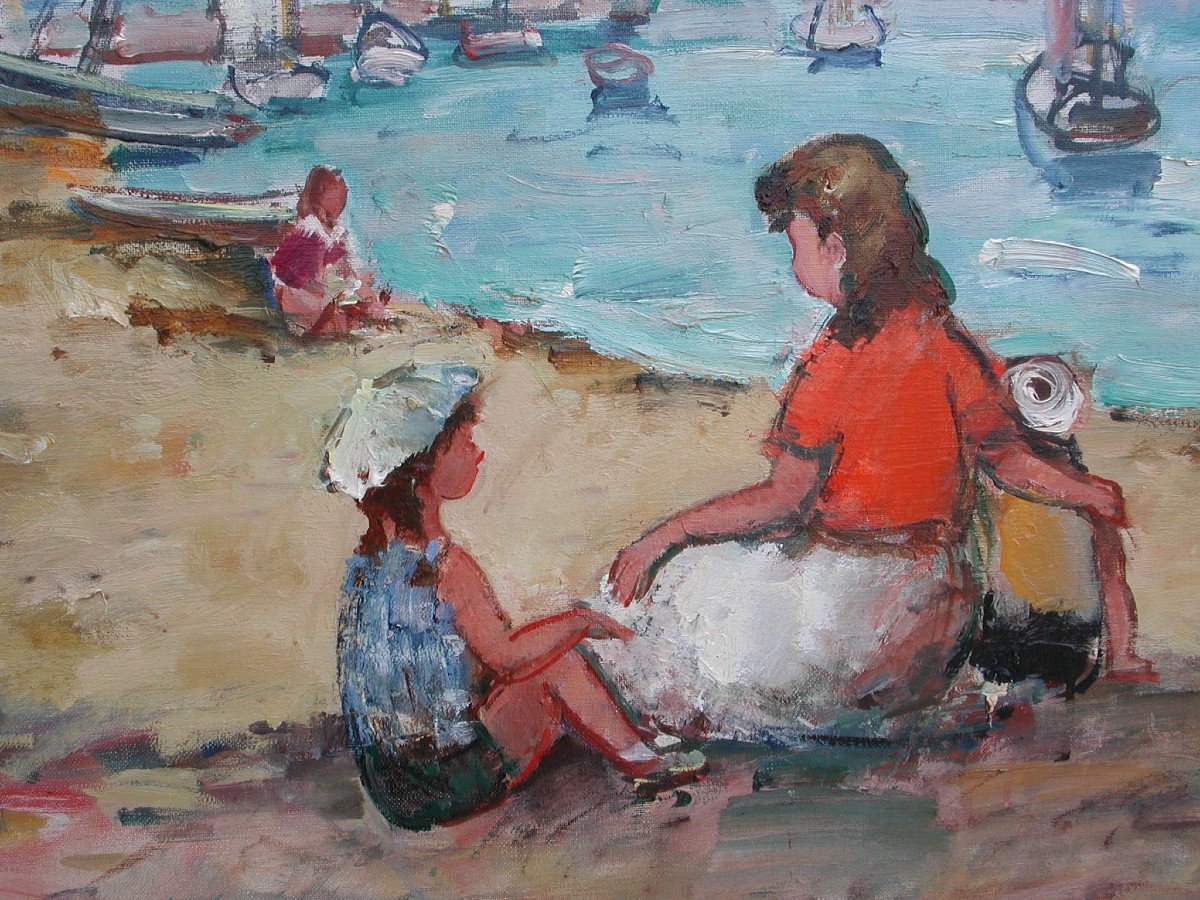 Bela Adalbert Rona  "bathers On The Beach" Oil On Canvas 50x61-photo-4